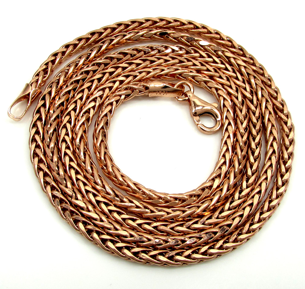 14k rose gold skinny hollow wheat franco chain 16-24 inch 2.5mm