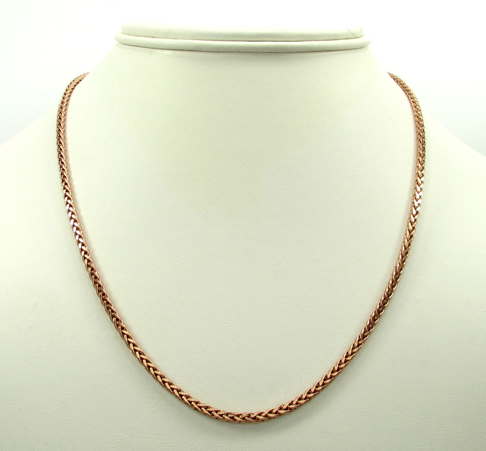 14k rose gold skinny hollow wheat franco chain 16-24 inch 2.5mm