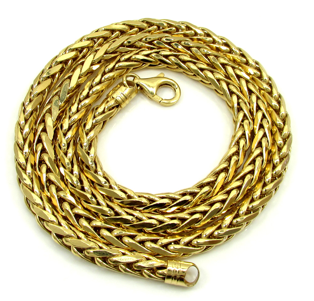 14k yellow gold large hollow wheat franco chain 22-30 inch 5mm