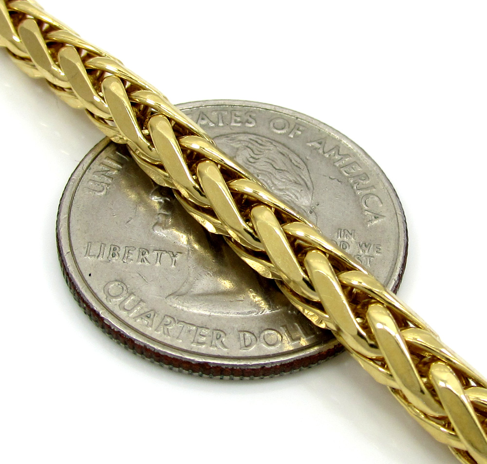 14k yellow gold large hollow wheat franco chain 22-30 inch 5mm