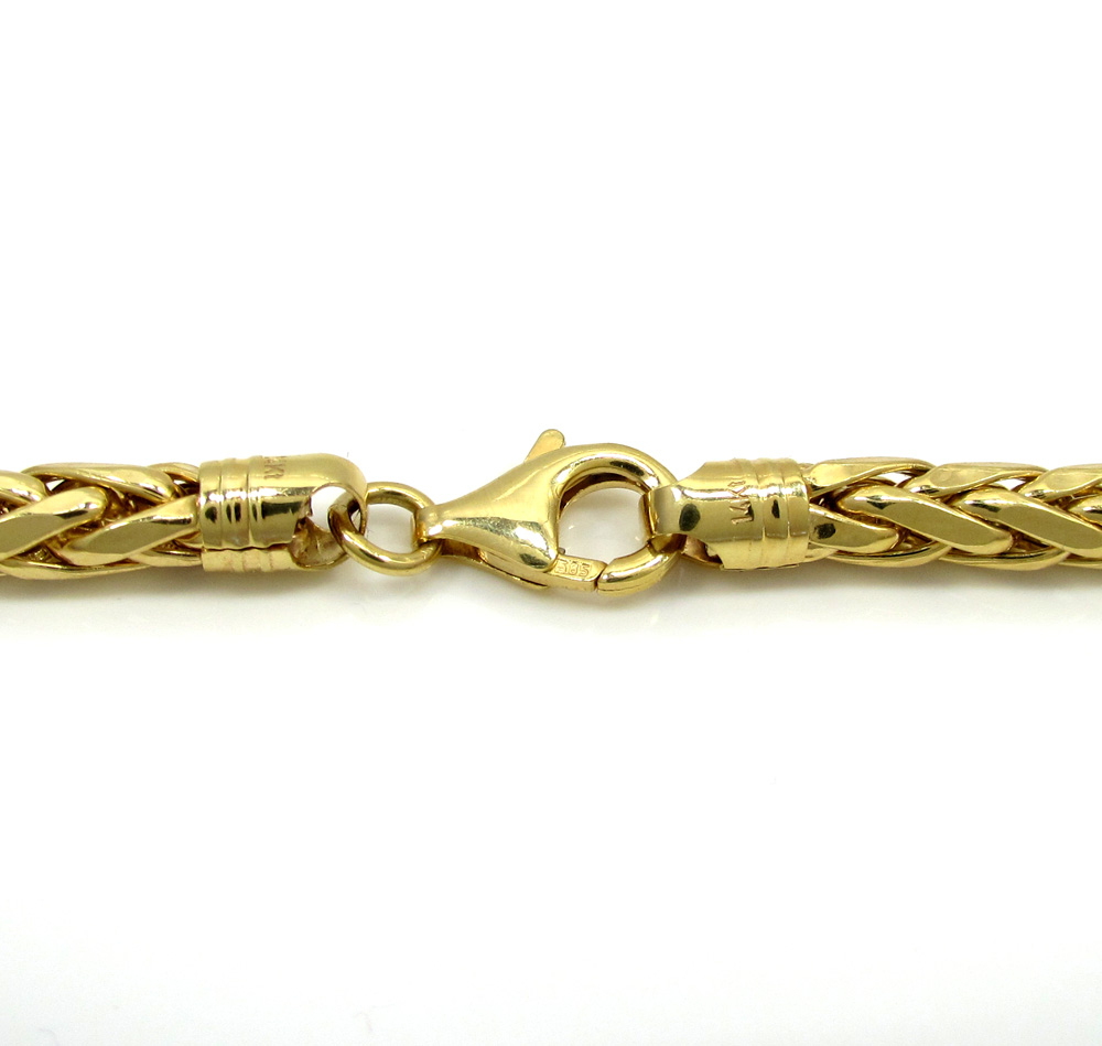 14k yellow gold large hollow wheat franco chain 22-30 inch 5mm
