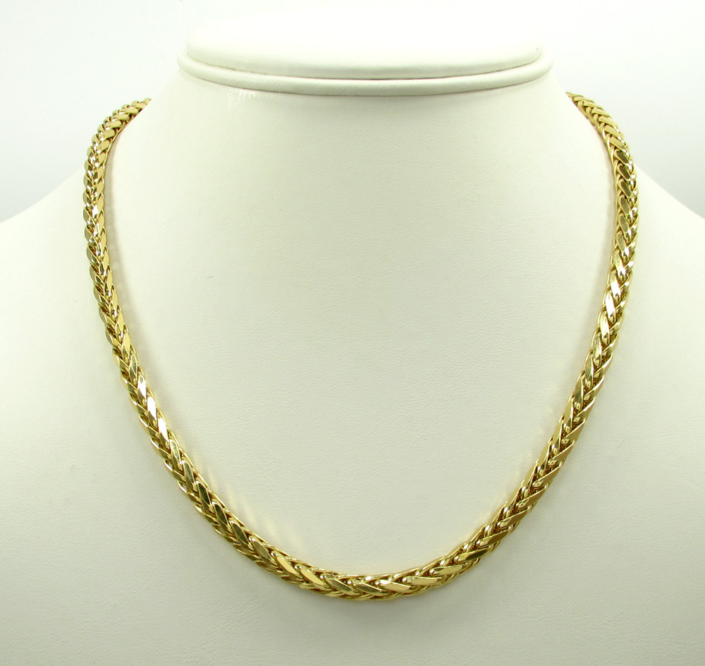 14k yellow gold large hollow wheat franco chain 22-30 inch 5mm