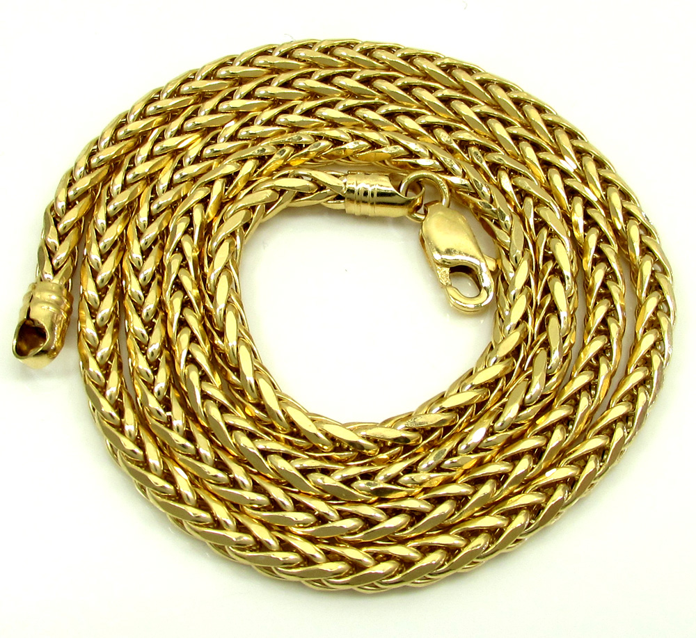 Buy 14k Yellow Gold Skinny Hollow Wheat Franco Chain 16-30 Inch 3mm ...