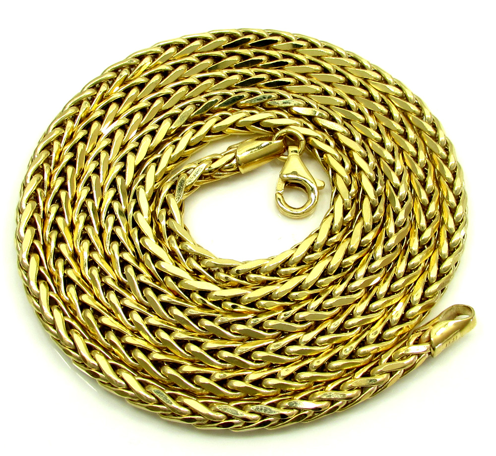 14k yellow gold medium hollow wheat franco chain 16-30 inch 4mm