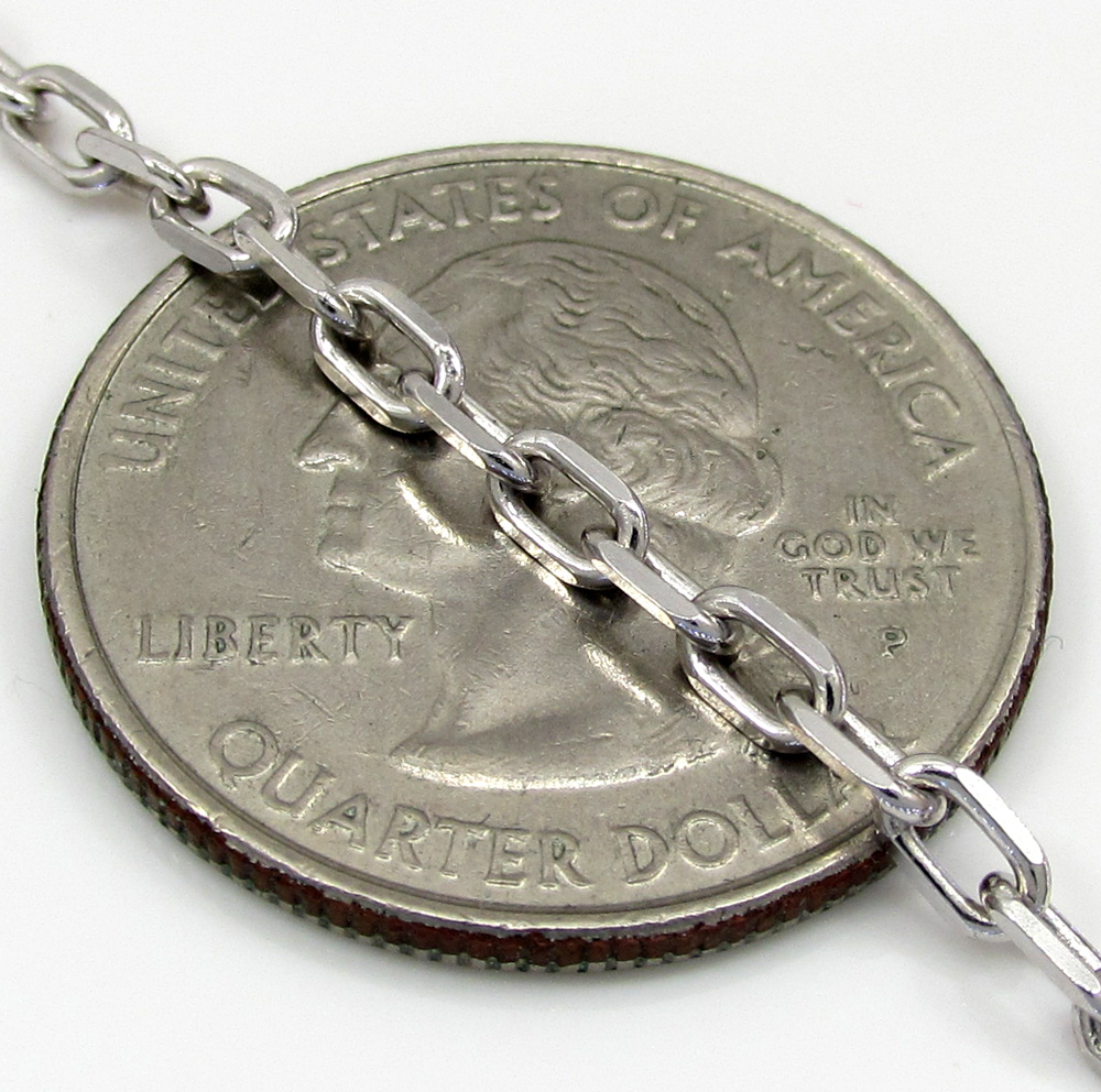 14k white gold skinny solid elongated cable chain 16-30 inch 2.7mm