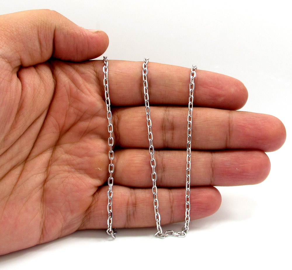 14k white gold skinny solid elongated cable chain 16-30 inch 2.7mm