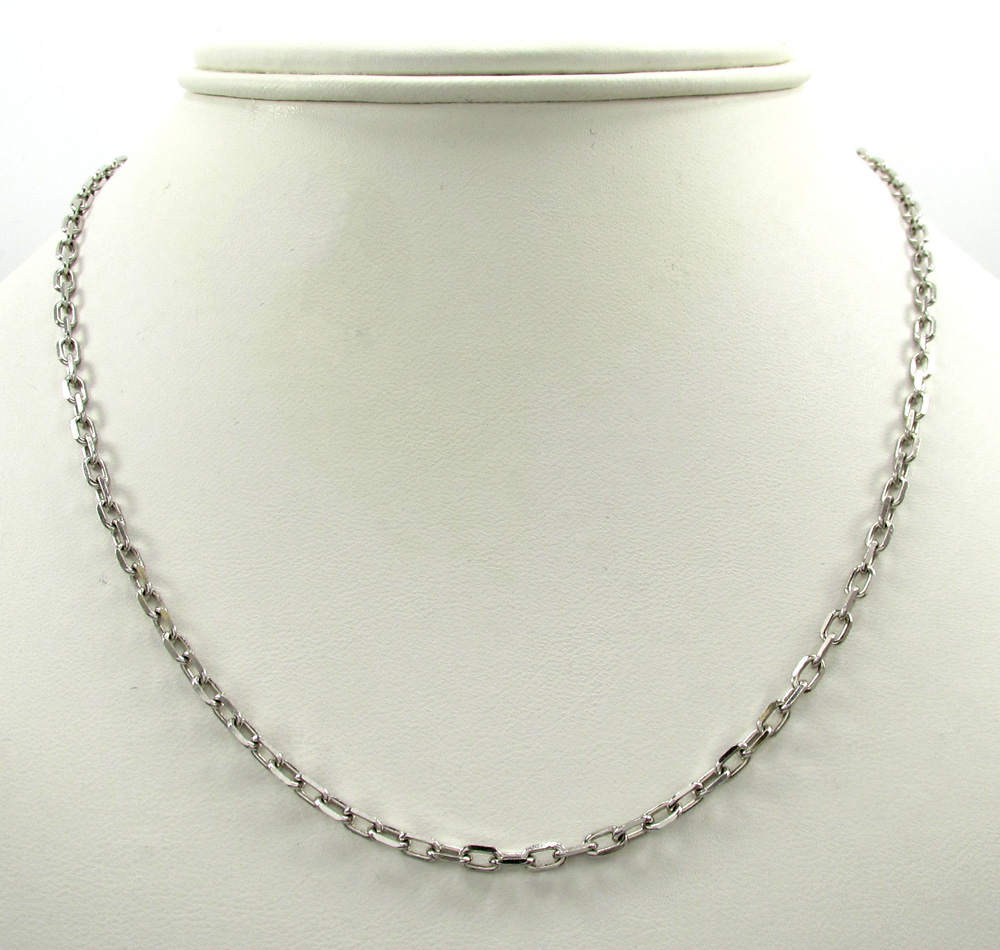 14k white gold skinny solid elongated cable chain 16-30 inch 2.7mm