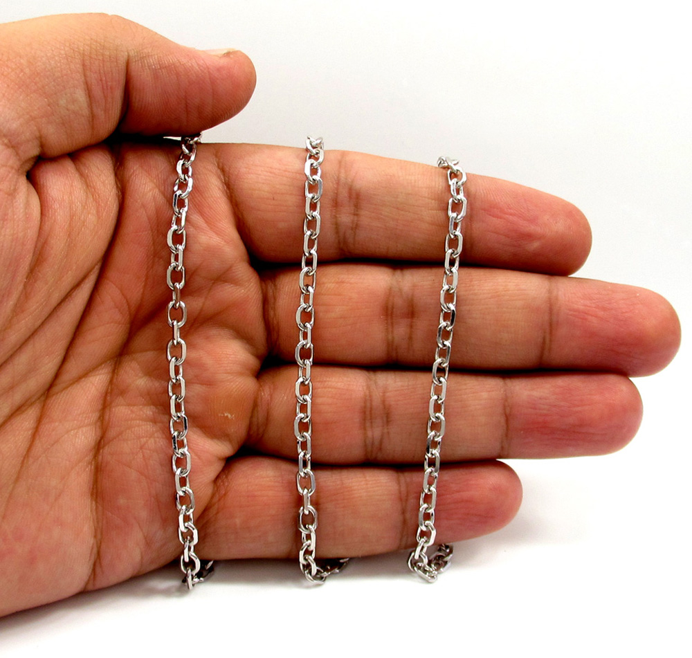 14k white gold solid cable chain 18-30 inch 3.5mm