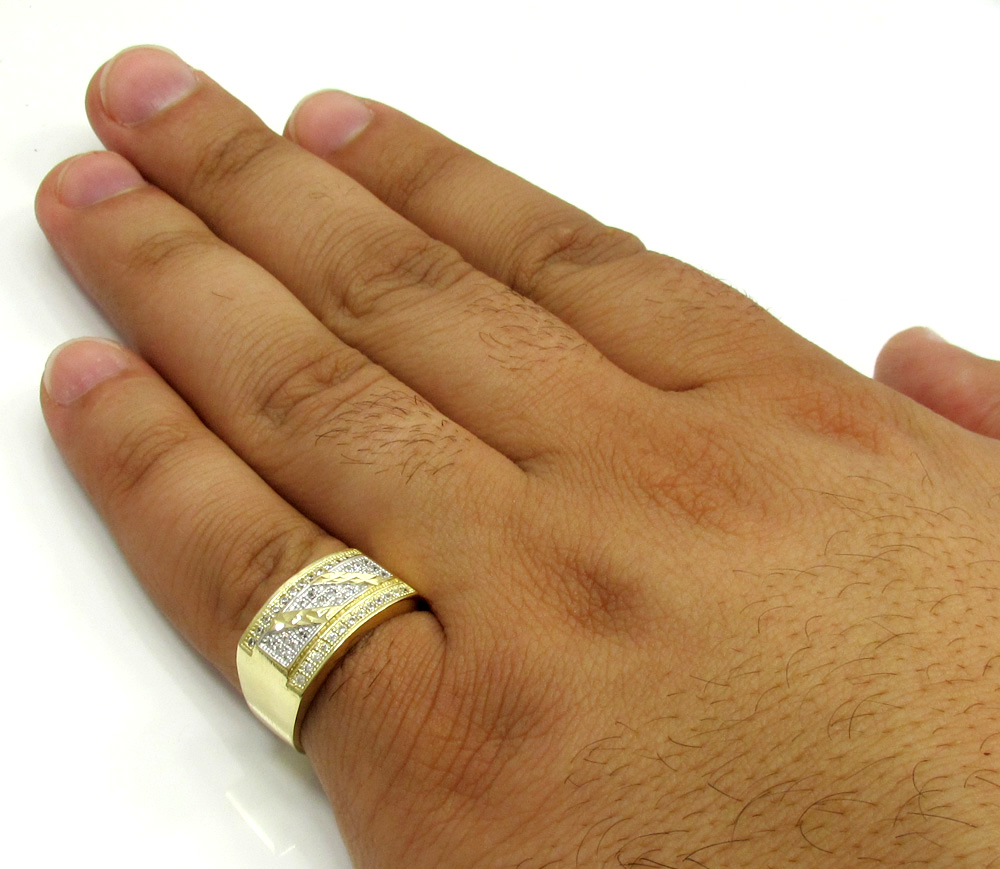 10k yellow gold cz striped ice ring 0.80ct