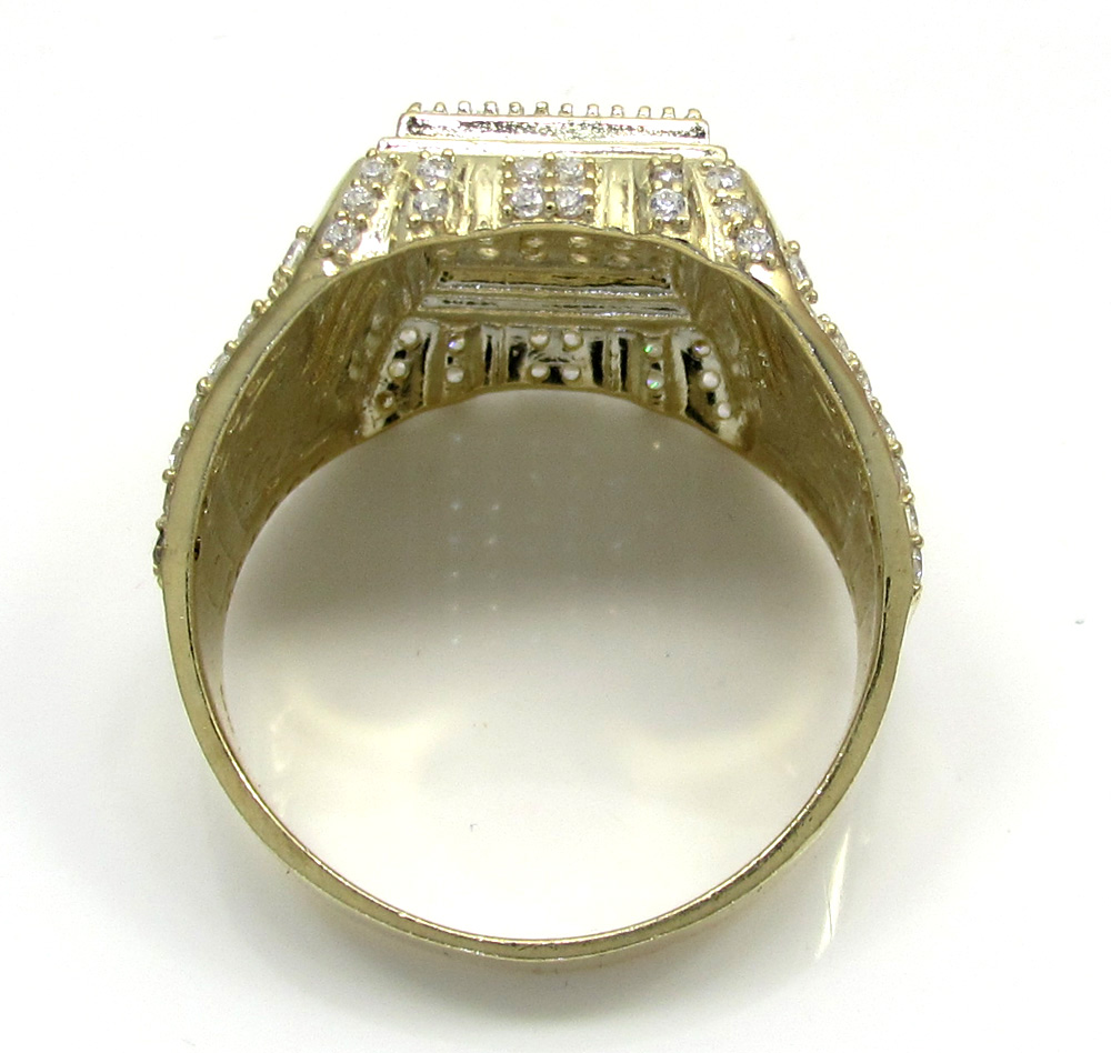 Mens 10k yellow gold cz iced column ring 1.10ct