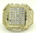 Mens 10k yellow gold cz iced column ring 1.10ct