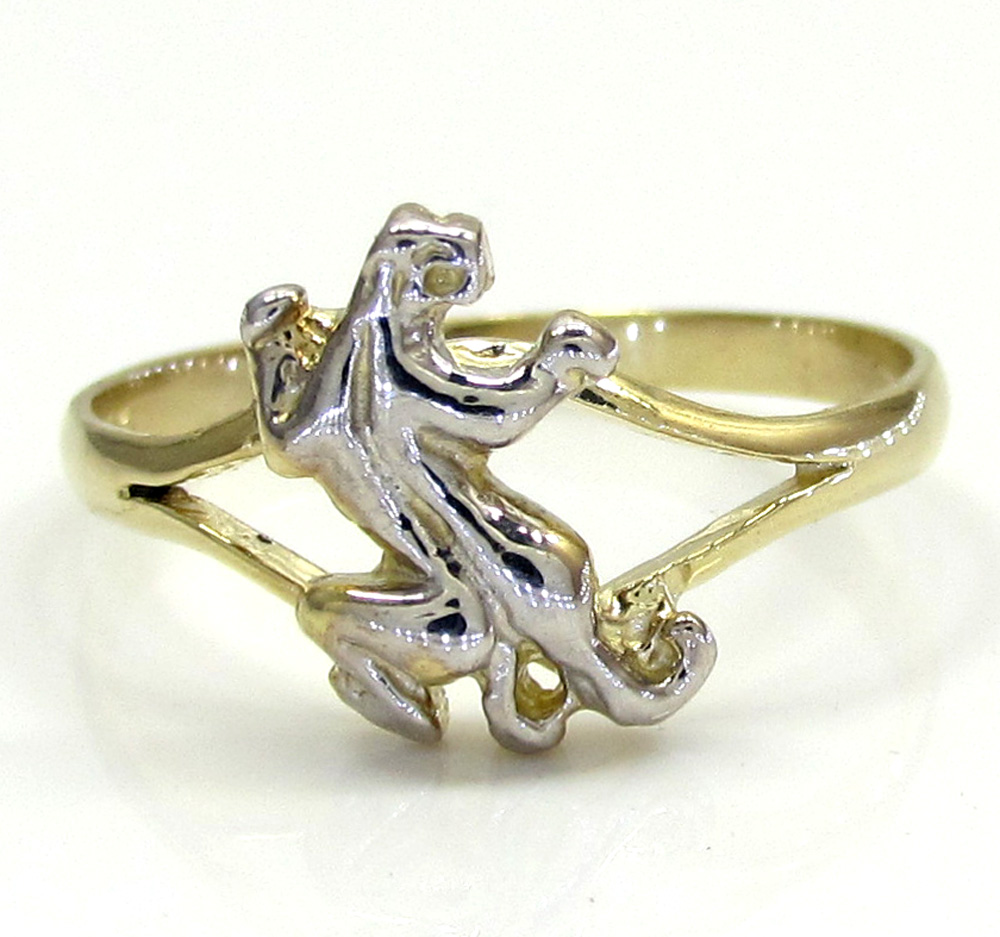 Ladies 10k yellow gold two tone feline jaguar ring 