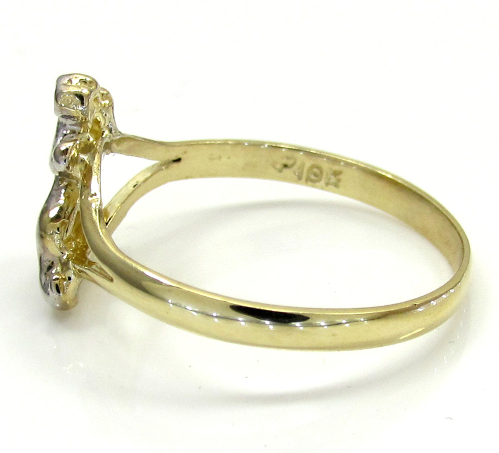 Ladies 10k yellow gold two tone feline jaguar ring 