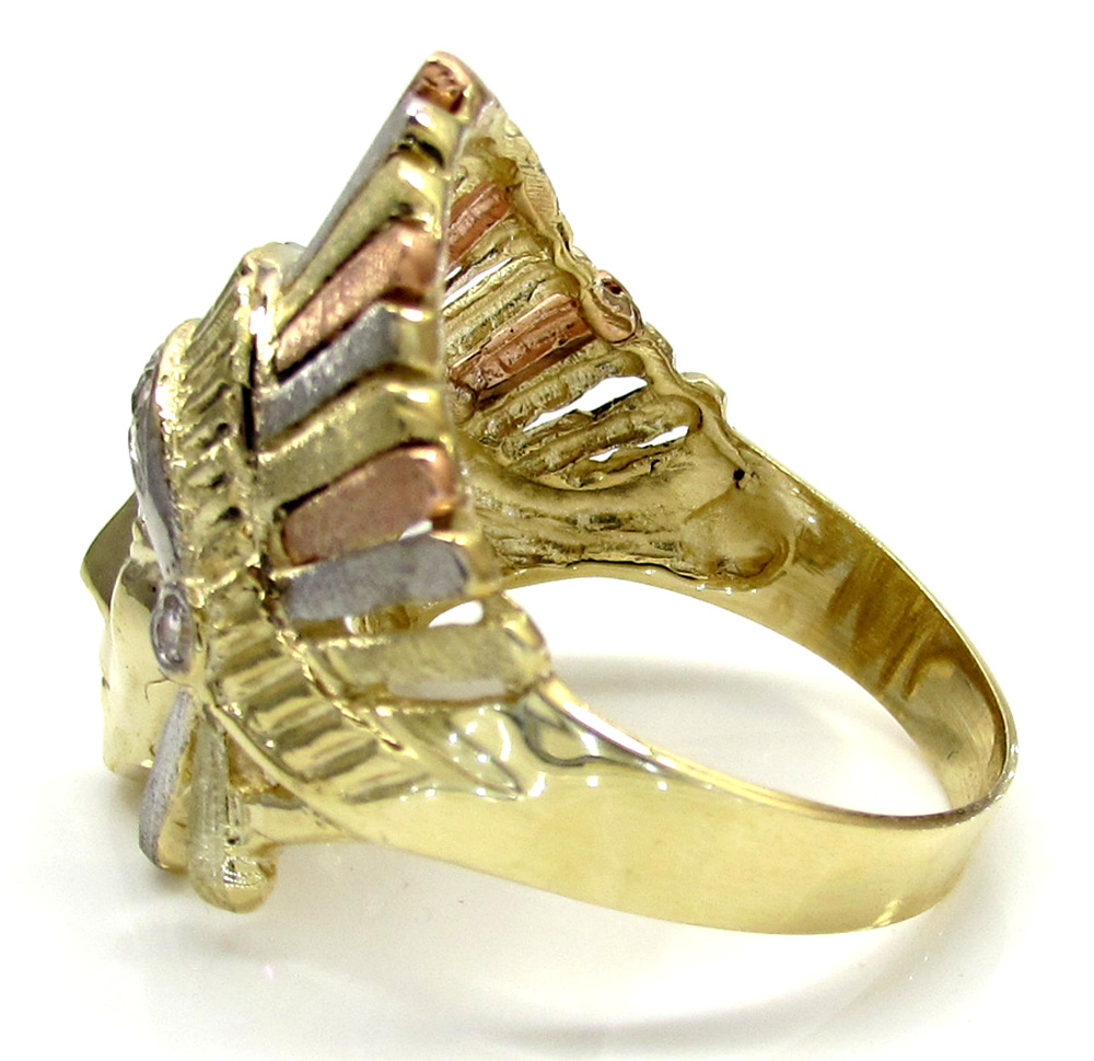 14k yellow gold cz three tone indian chief ring 0.25ct