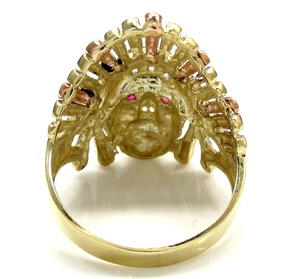 14k yellow gold cz three tone indian chief ring 0.25ct