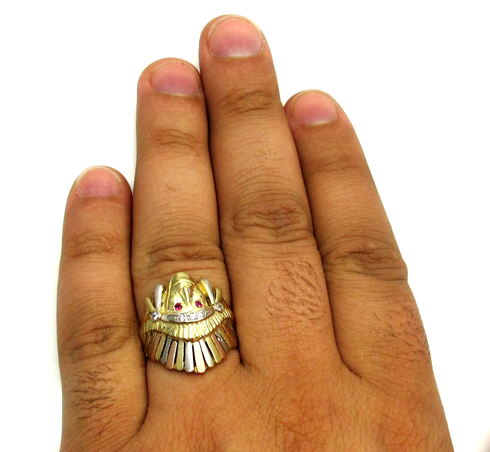 14k yellow gold cz three tone indian chief ring 0.25ct - Image 5