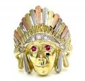 14k yellow gold cz three tone indian chief ring 0.25ct