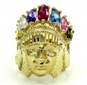 Mens 10k yellow gold multi cz large ruby indian chief ring 