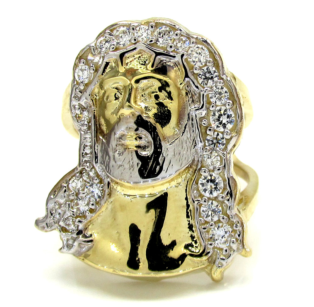 Buy 10k Yellow Gold Two Tone Cz Jesus Face Ring 0.30ct Online at SO ICY