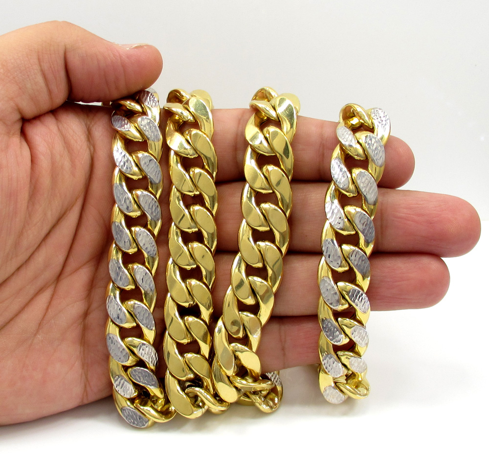 10k yellow gold super thick reversible two tone miami chain 30 inch 15.4mm - Image 9