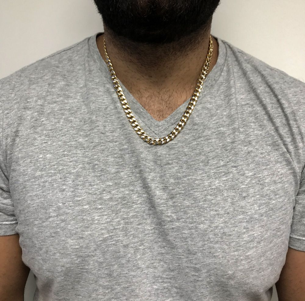 10k yellow gold medium reversible two tone miami chain 20-26 inch 8mm - Image 9