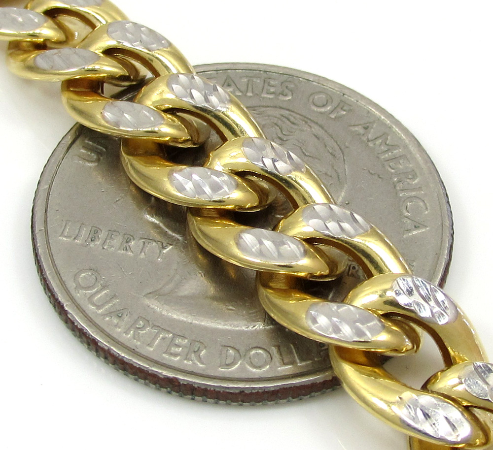 10k yellow gold medium reversible two tone miami chain 20-26 inch 8mm