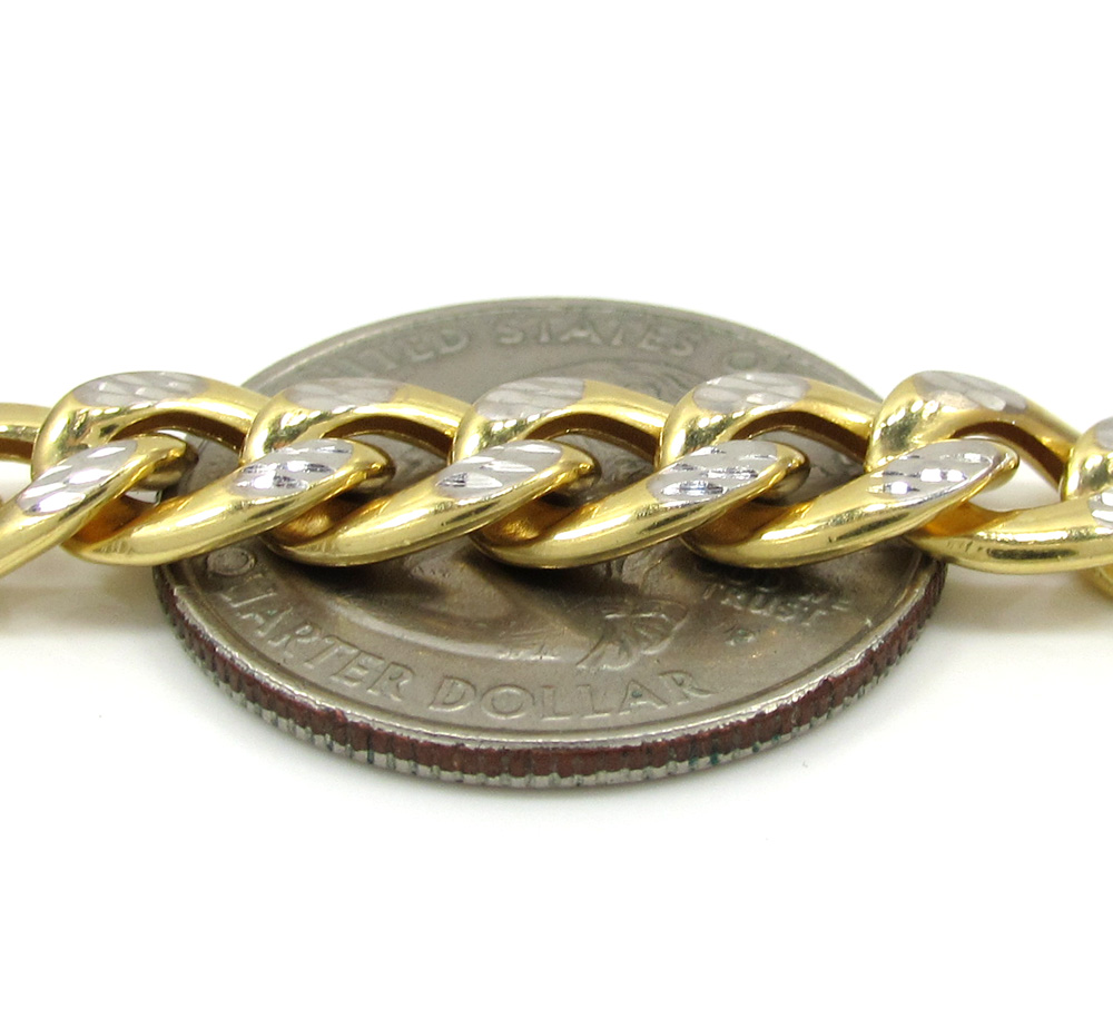 10k yellow gold medium reversible two tone miami chain 20-26 inch 8mm