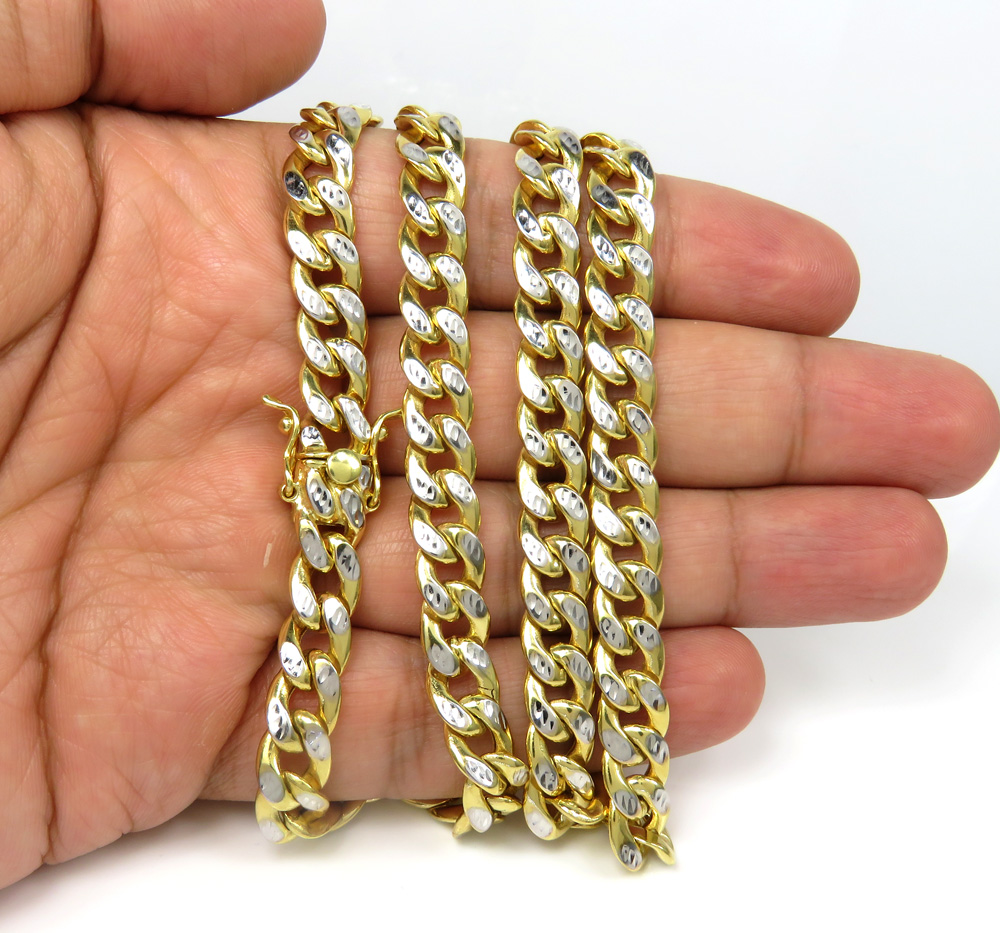 10k yellow gold medium reversible two tone miami chain 20-26 inch 8mm