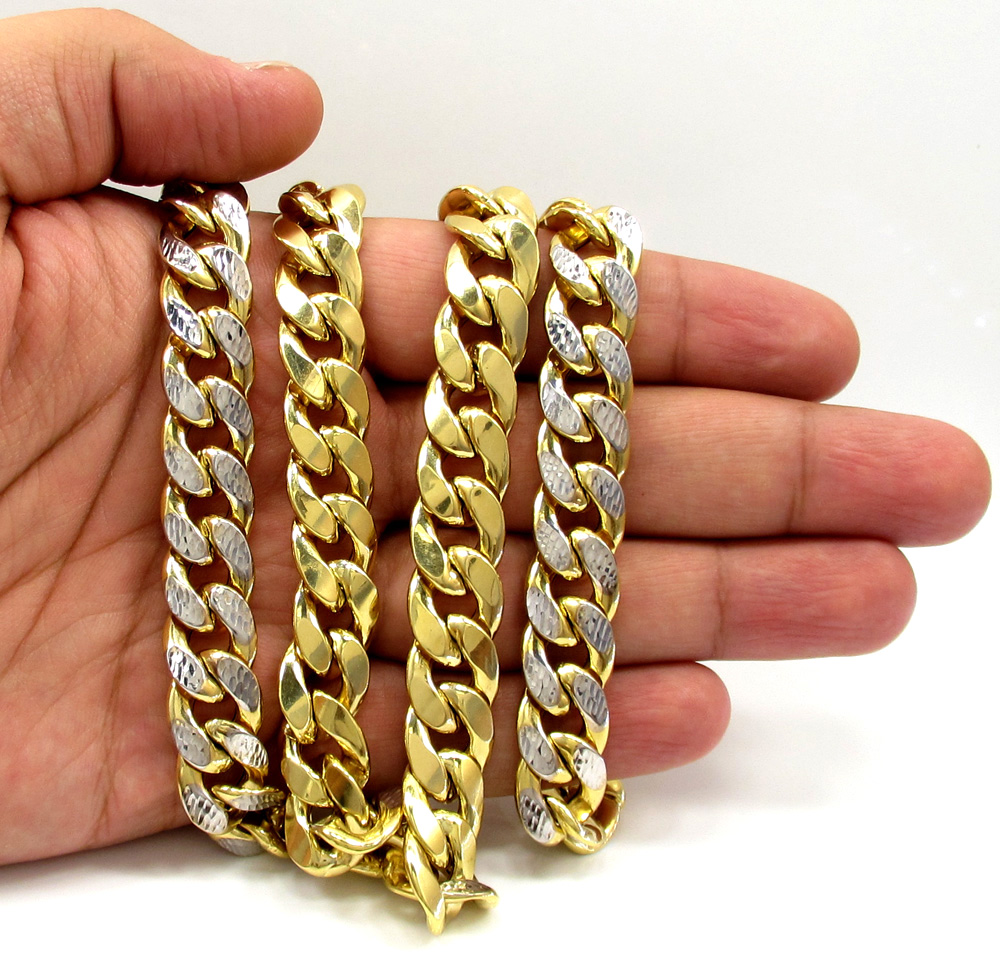 10k yellow gold thick reversible two tone miami chain 22-30 inch 13mm