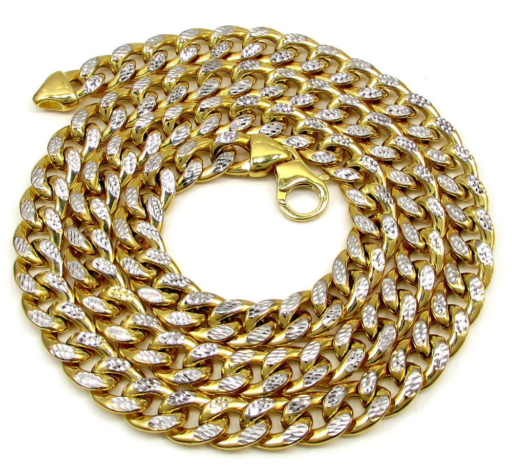 10k yellow gold large reversible two tone miami chain 22-30