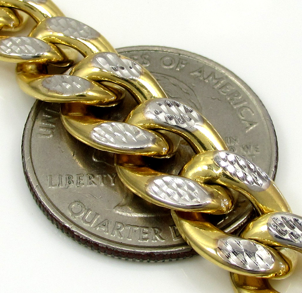 10k yellow gold large reversible two tone miami chain 22-30
