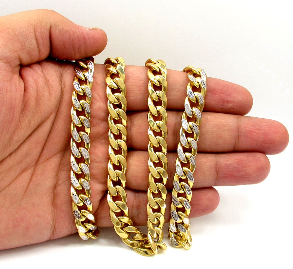 10k yellow gold large reversible two tone miami chain 22-30
