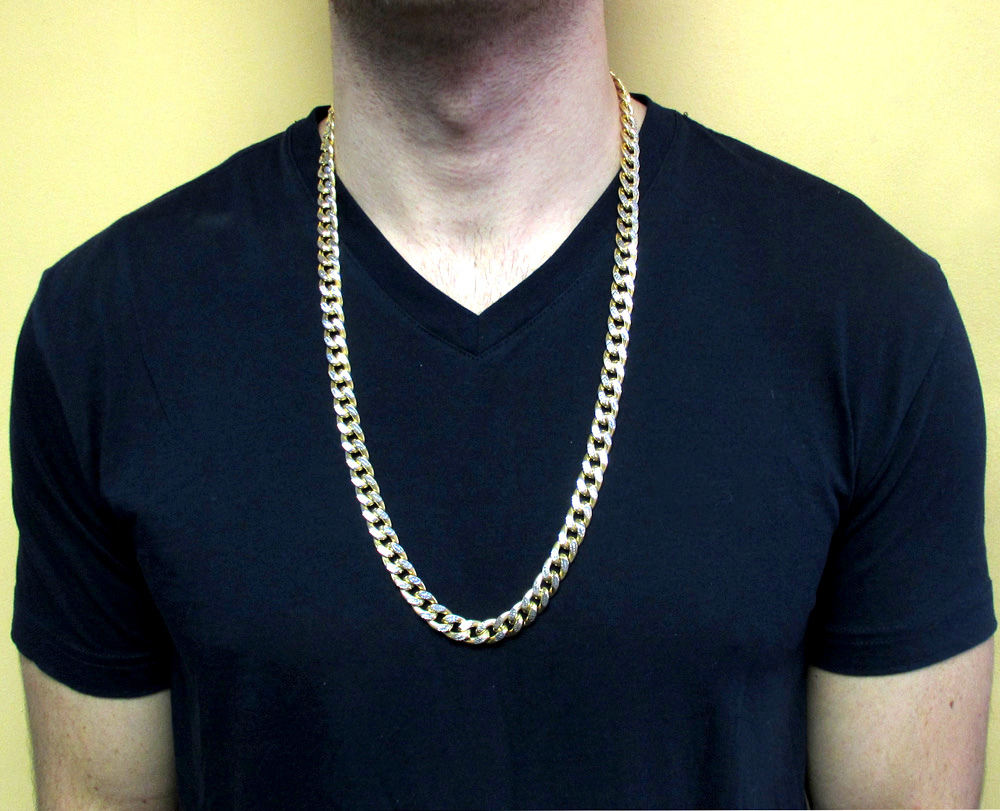 10k yellow gold large reversible two tone miami chain 22-30