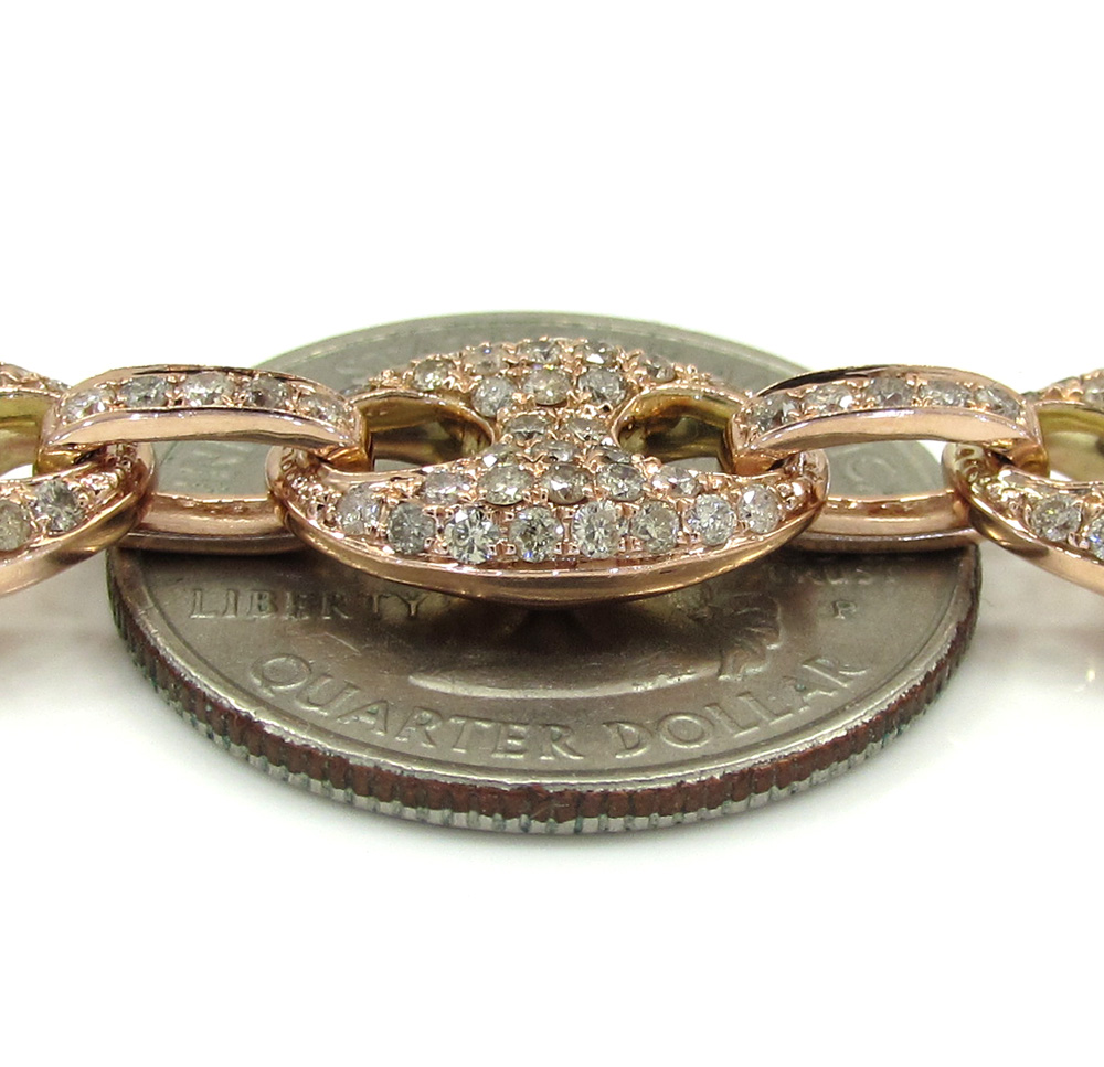 14k solid rose gold champagne diamonds anchor puff chain 24 inch 10mm 15.93ct