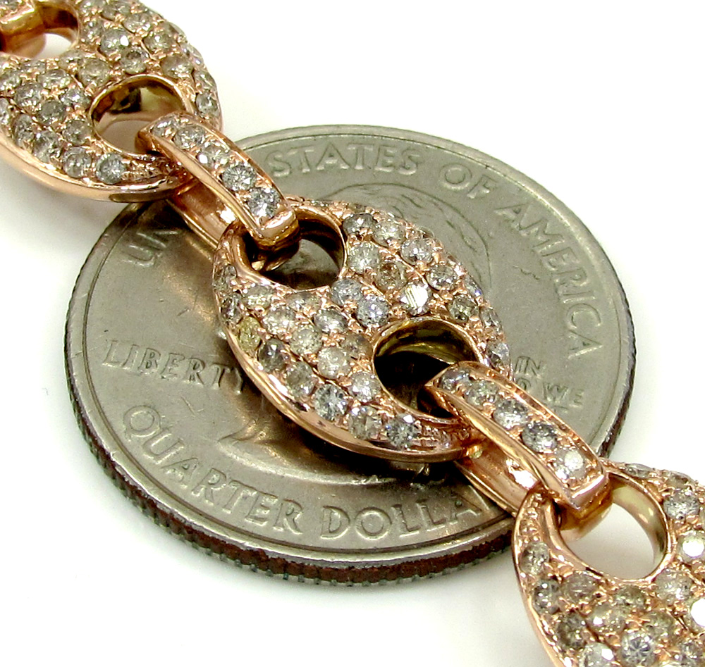 14k solid rose gold champagne diamonds anchor puff chain 24 inch 10mm 15.93ct - Image 4