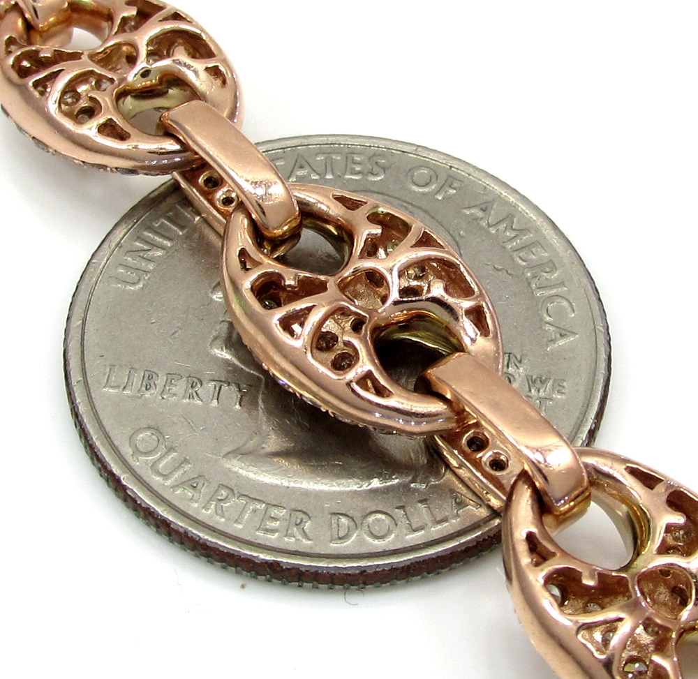 14k solid rose gold champagne diamonds anchor puff chain 24 inch 10mm 15.93ct - Image 5