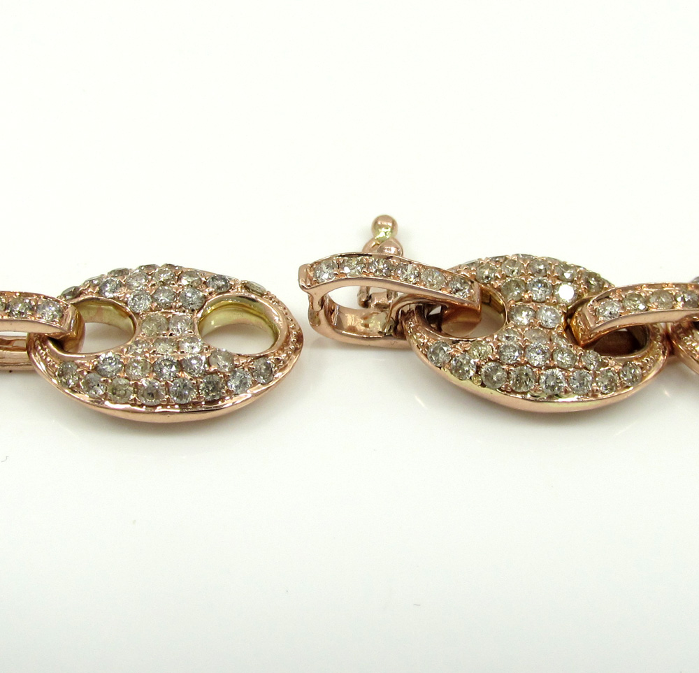 14k solid rose gold champagne diamonds anchor puff chain 24 inch 10mm 15.93ct