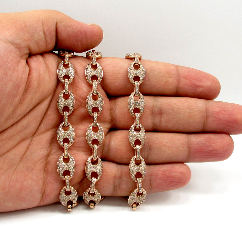 14k solid rose gold champagne diamonds anchor puff chain 24 inch 10mm 15.93ct - Image 7