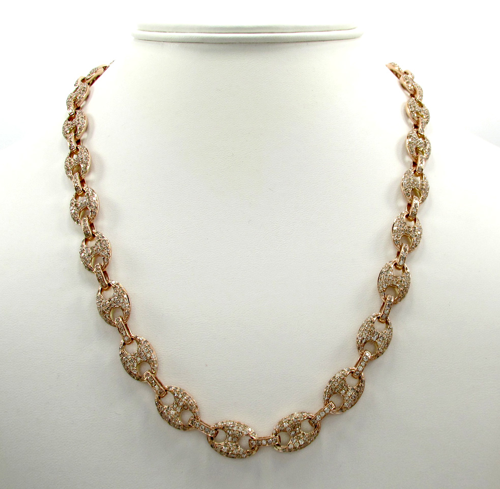 14k solid rose gold champagne diamonds anchor puff chain 24 inch 10mm 15.93ct