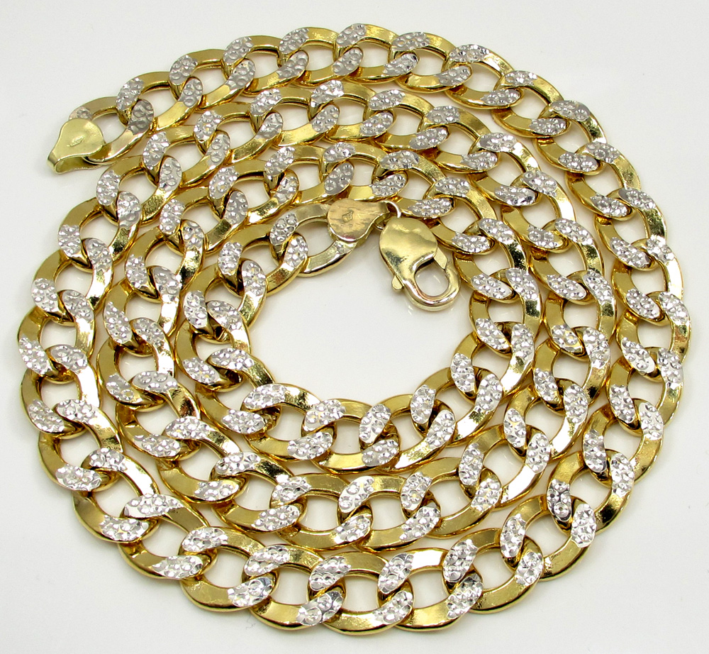 10k yellow gold super thick hollow two tone cuban chain 26-30 inch 10.8mm