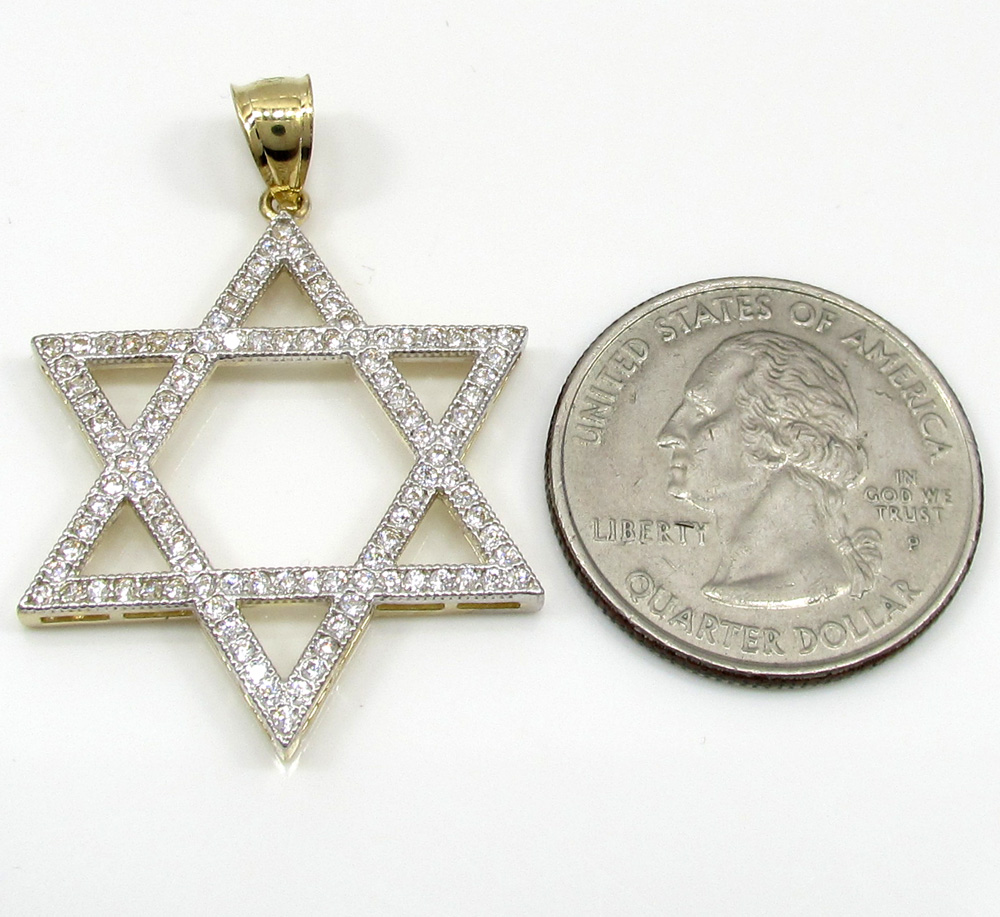 10k yellow gold xl iced out cz star of david pendant 1.00ct