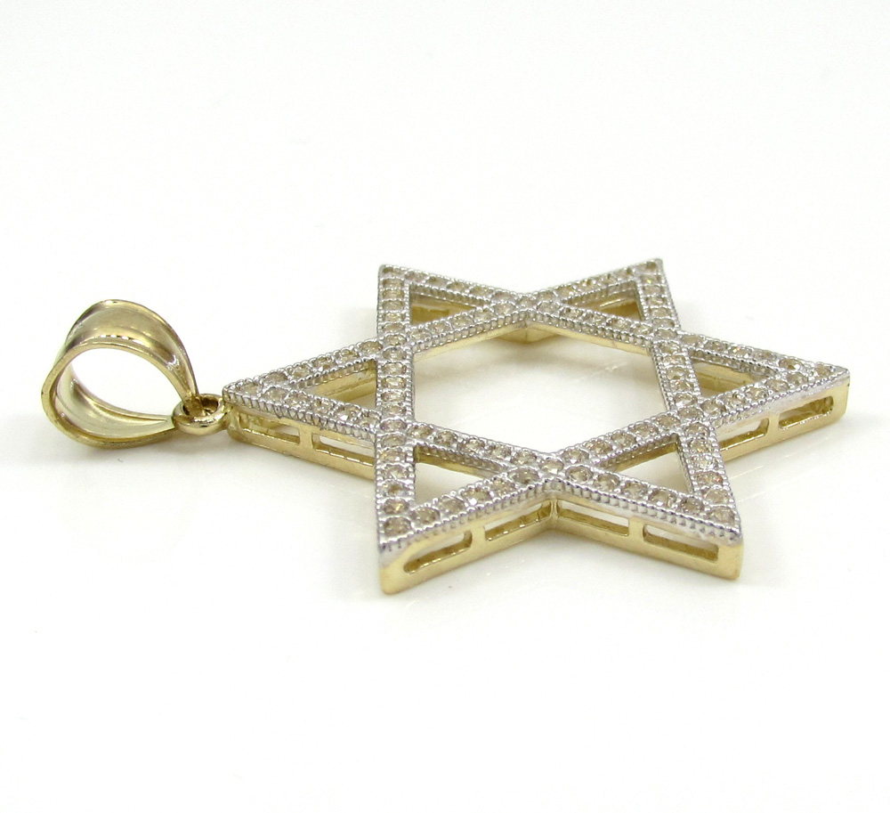 10k yellow gold xl iced out cz star of david pendant 1.00ct