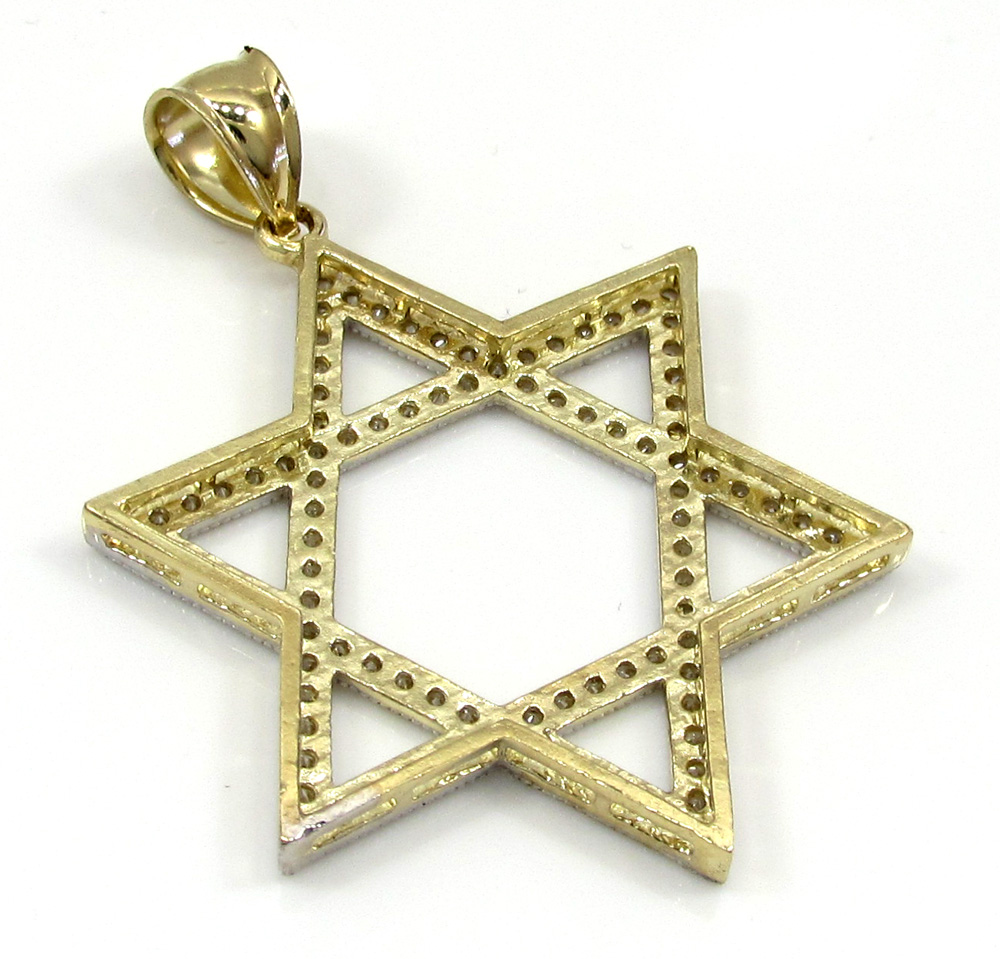 10k yellow gold xl iced out cz star of david pendant 1.00ct