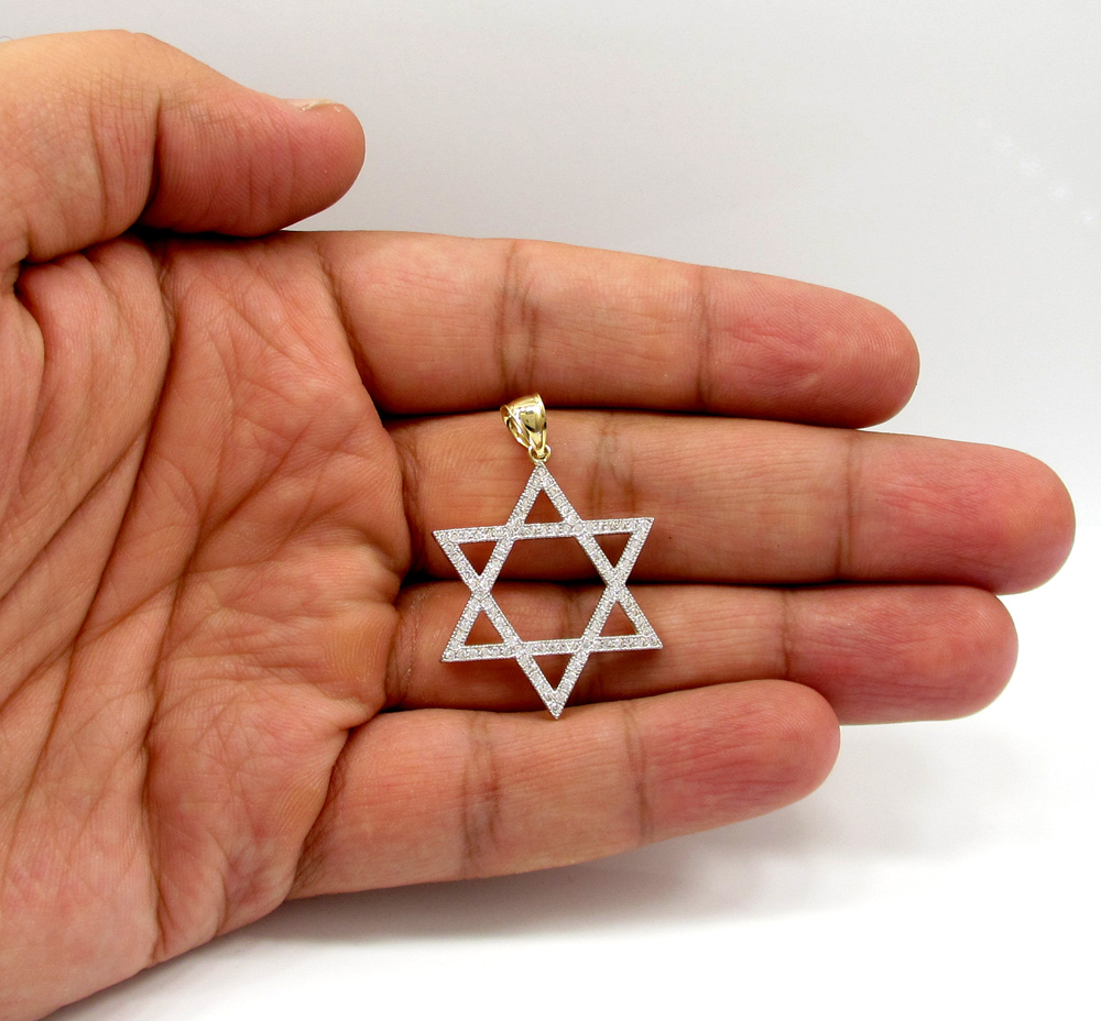 10k yellow gold xl iced out cz star of david pendant 1.00ct