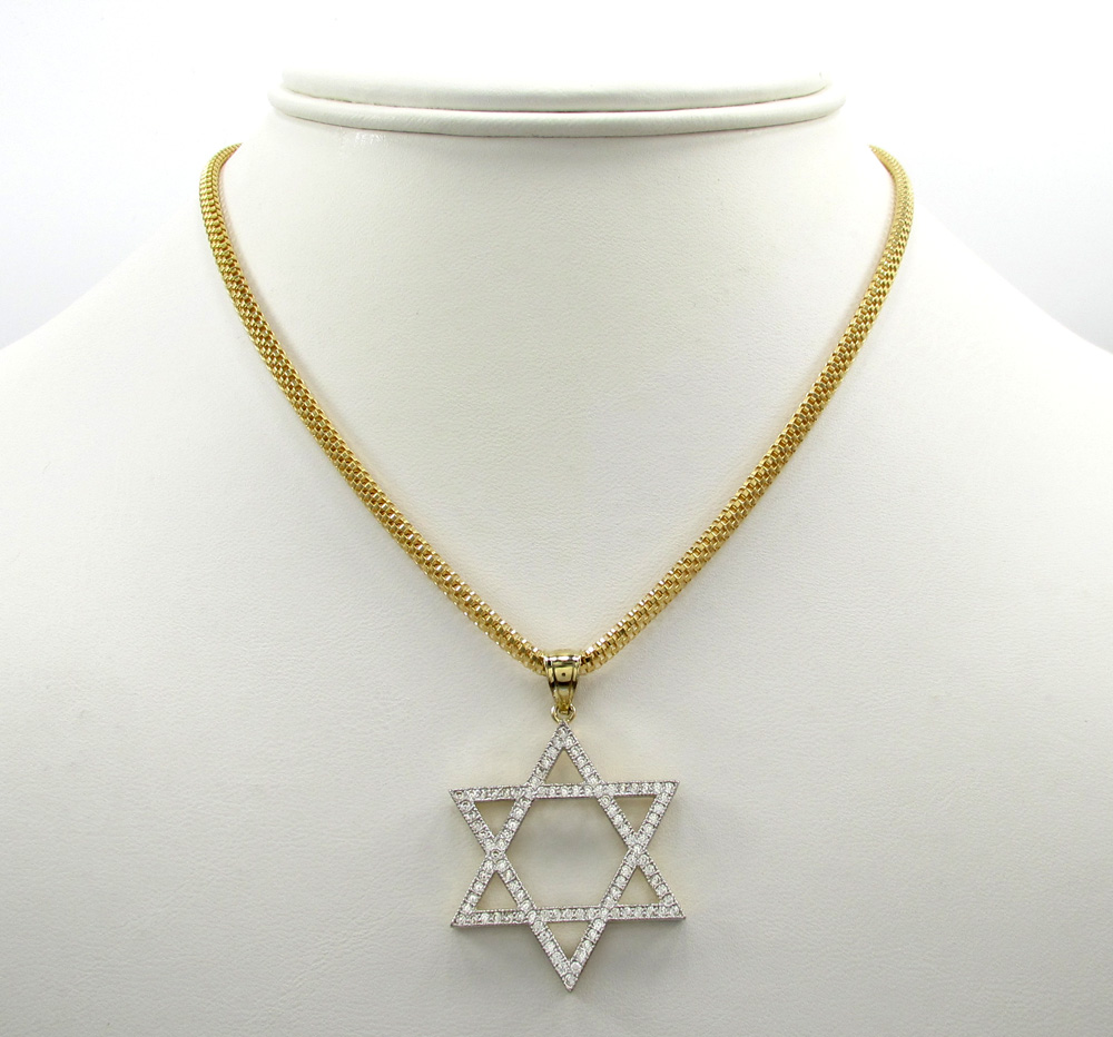 10k yellow gold xl iced out cz star of david pendant 1.00ct