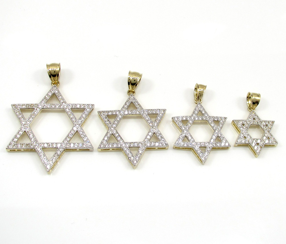 10k yellow gold xl iced out cz star of david pendant 1.00ct