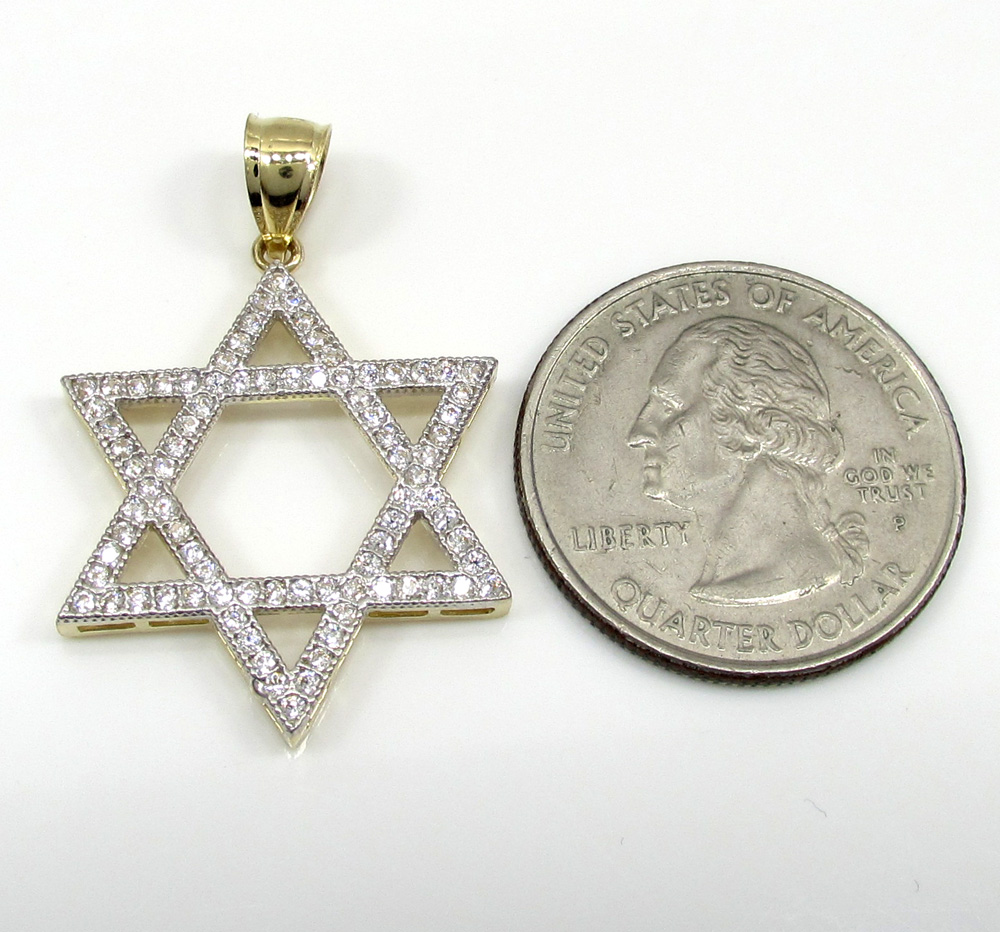 10k yellow gold large iced out cz star of david pendant 0.75ct
