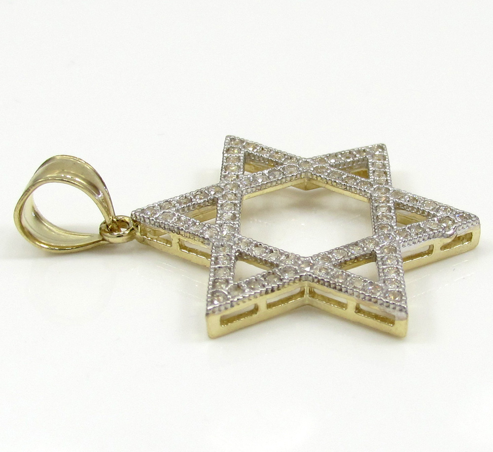 10k yellow gold large iced out cz star of david pendant 0.75ct