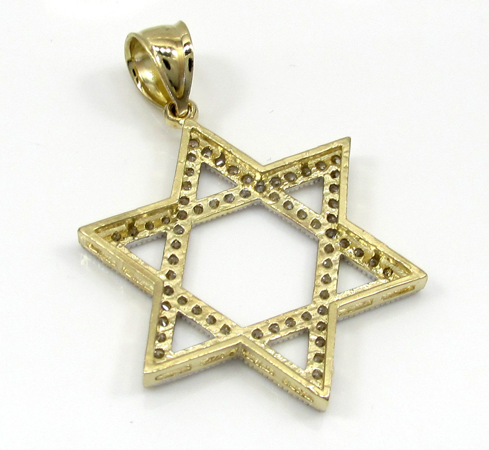 10k yellow gold large iced out cz star of david pendant 0.75ct