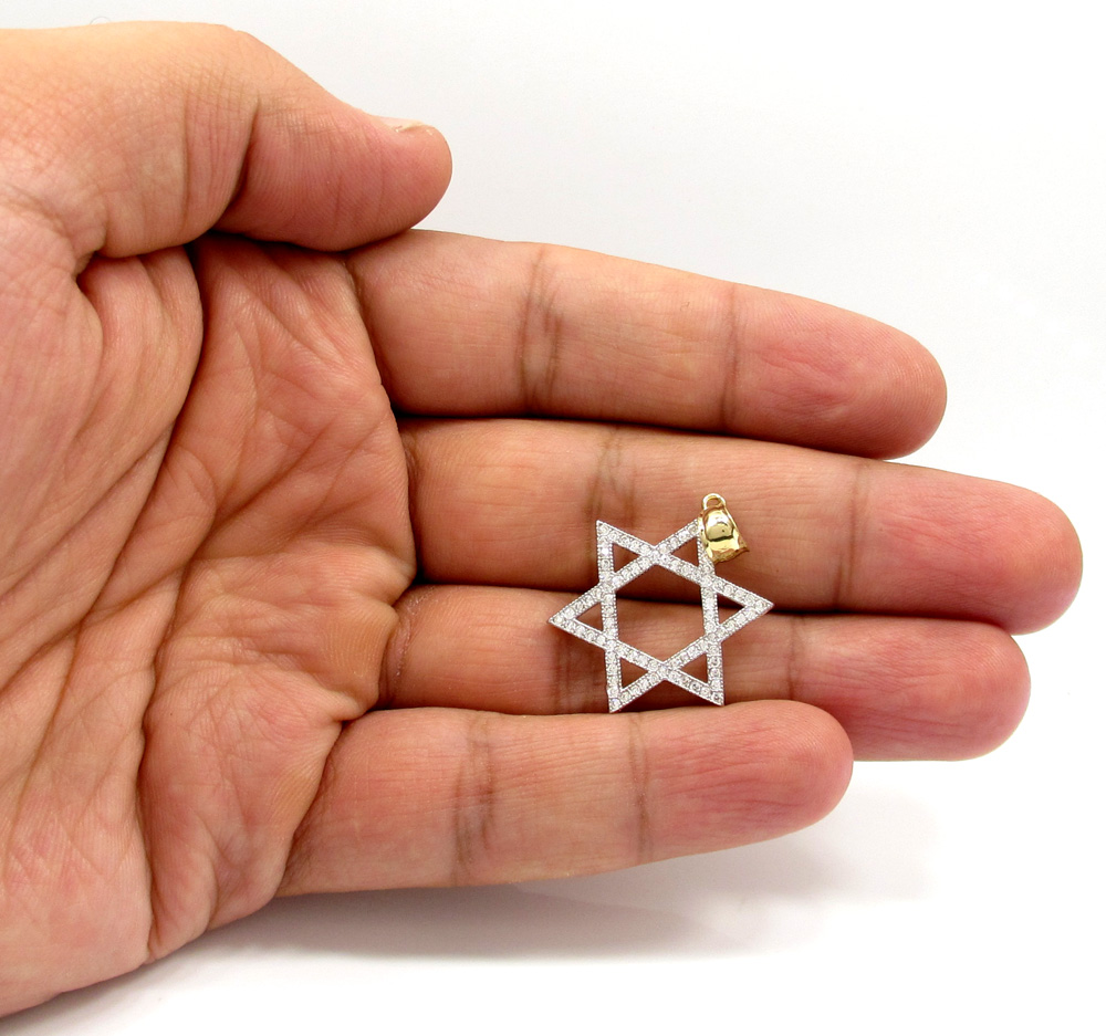 10k yellow gold large iced out cz star of david pendant 0.75ct